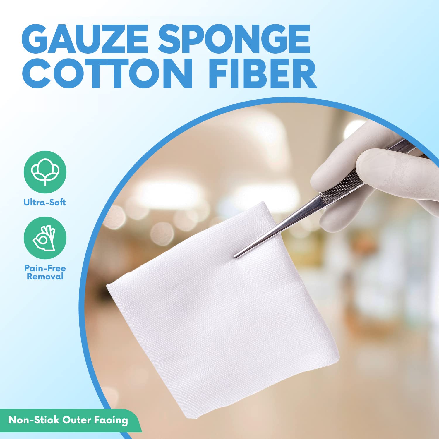 Healqu gauze sponges 4-ply close-up shows thickness and absorbency for fluid management.