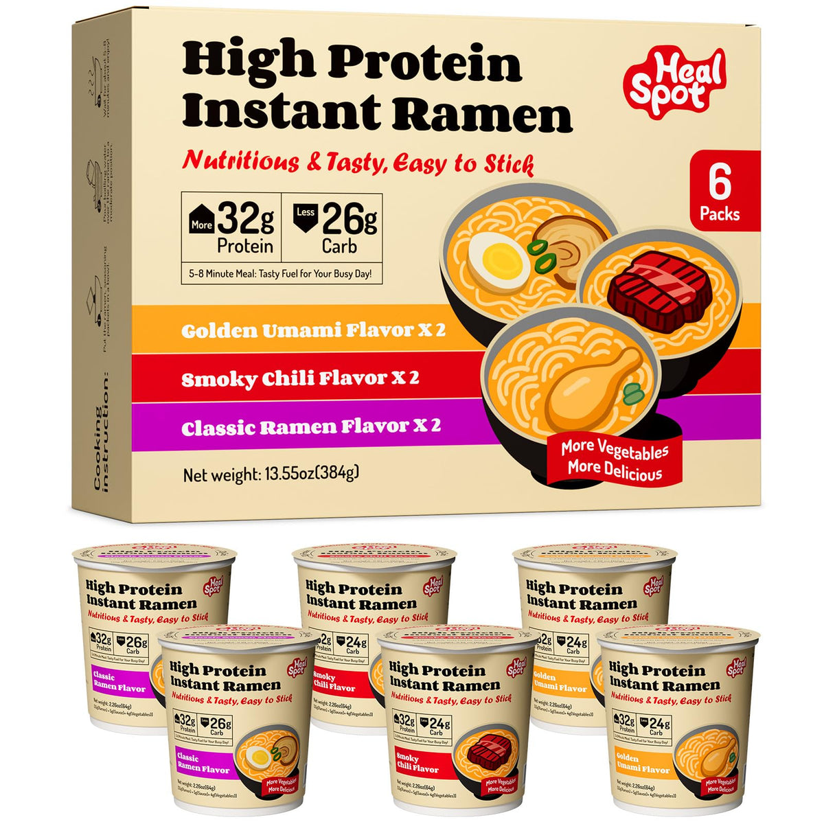 Healspot high-protein ramen golden-chicken-cup offers plant-based protein for quick post-workout fueling.