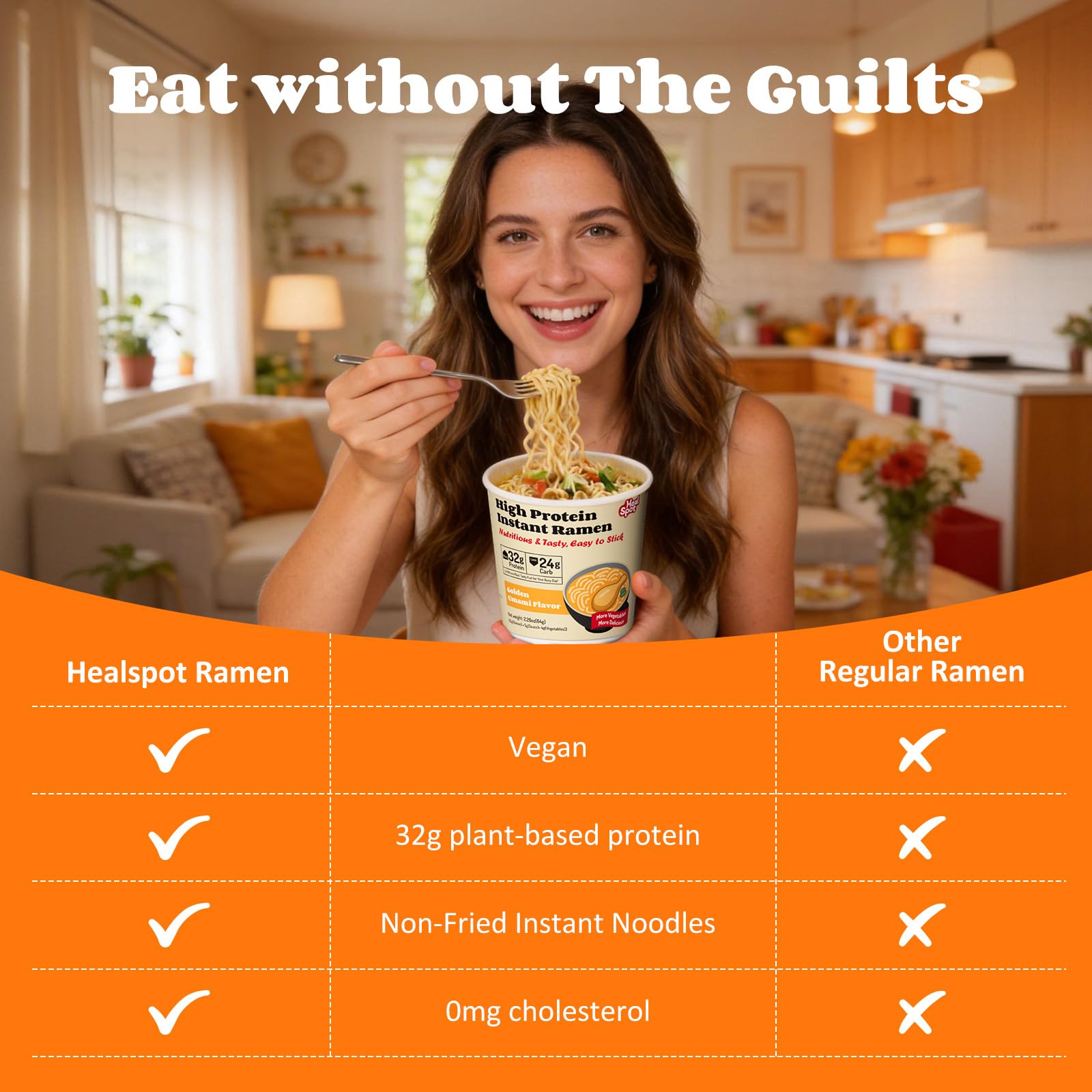 Healspot ramen broth highlights low fat and clean ingredients