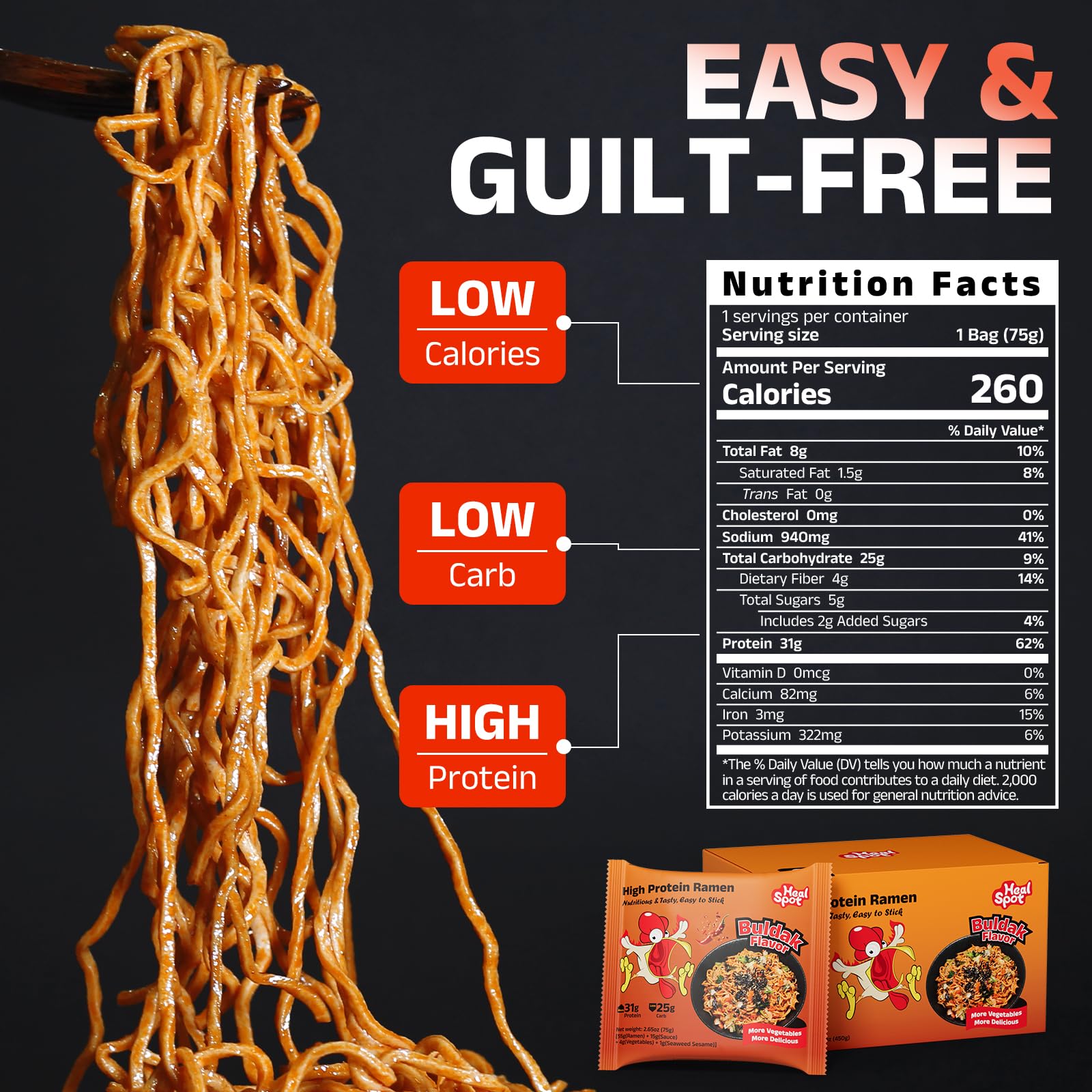 HealSpot spicy buldak noodles in bowl with glossy sauce