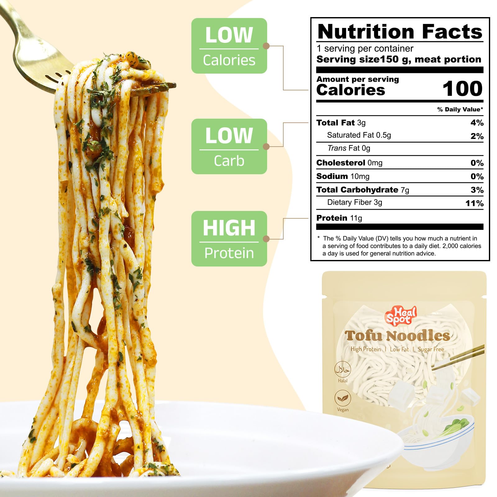 HealSpot Tofu Noodles ingredients snapshot highlighting soy milk base.