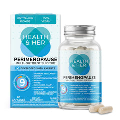 Health and Her perimenopause bottle with capsules for daily energy support