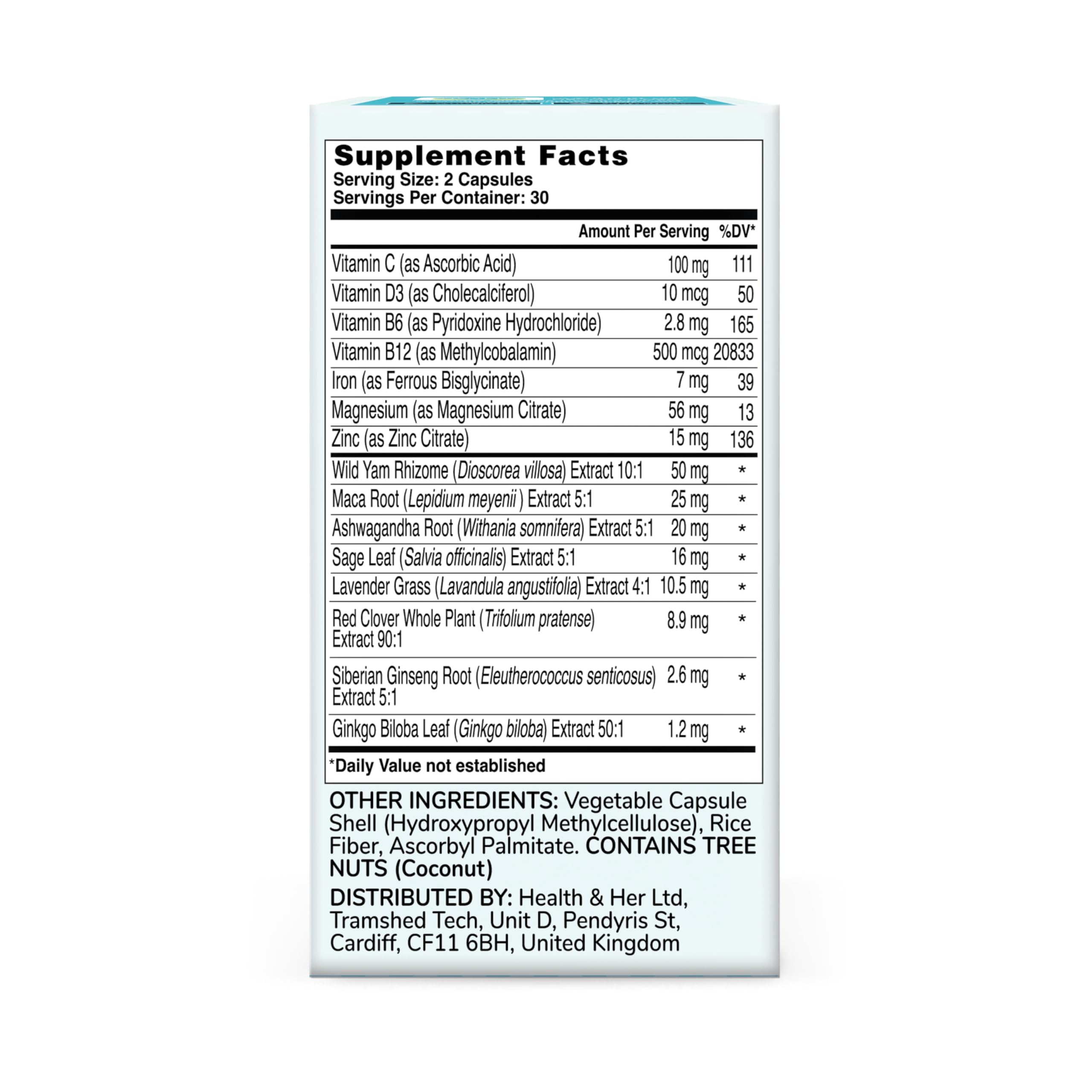 Health and Her vegan gluten-free label on packaging