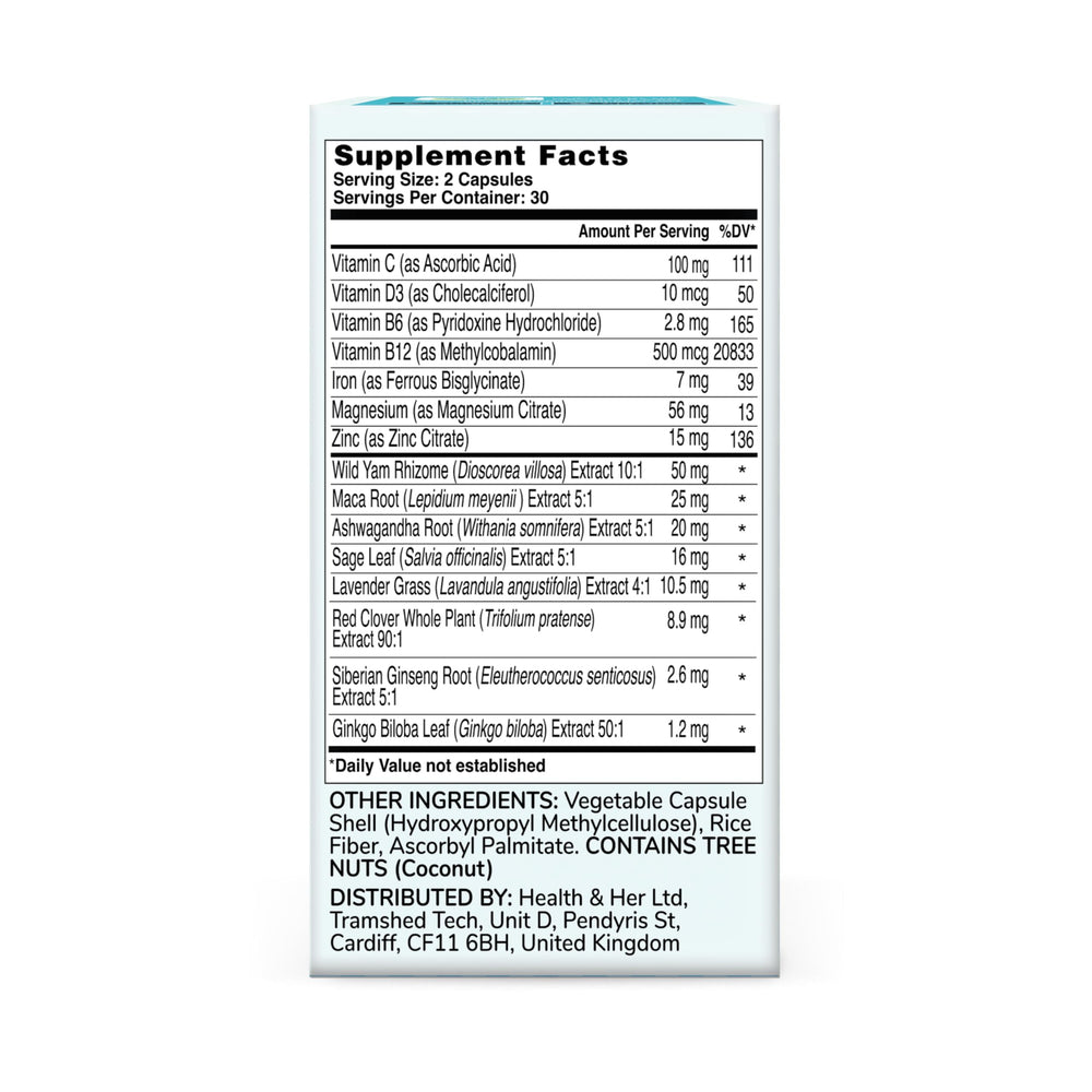 Health and Her vegan gluten-free label on packaging