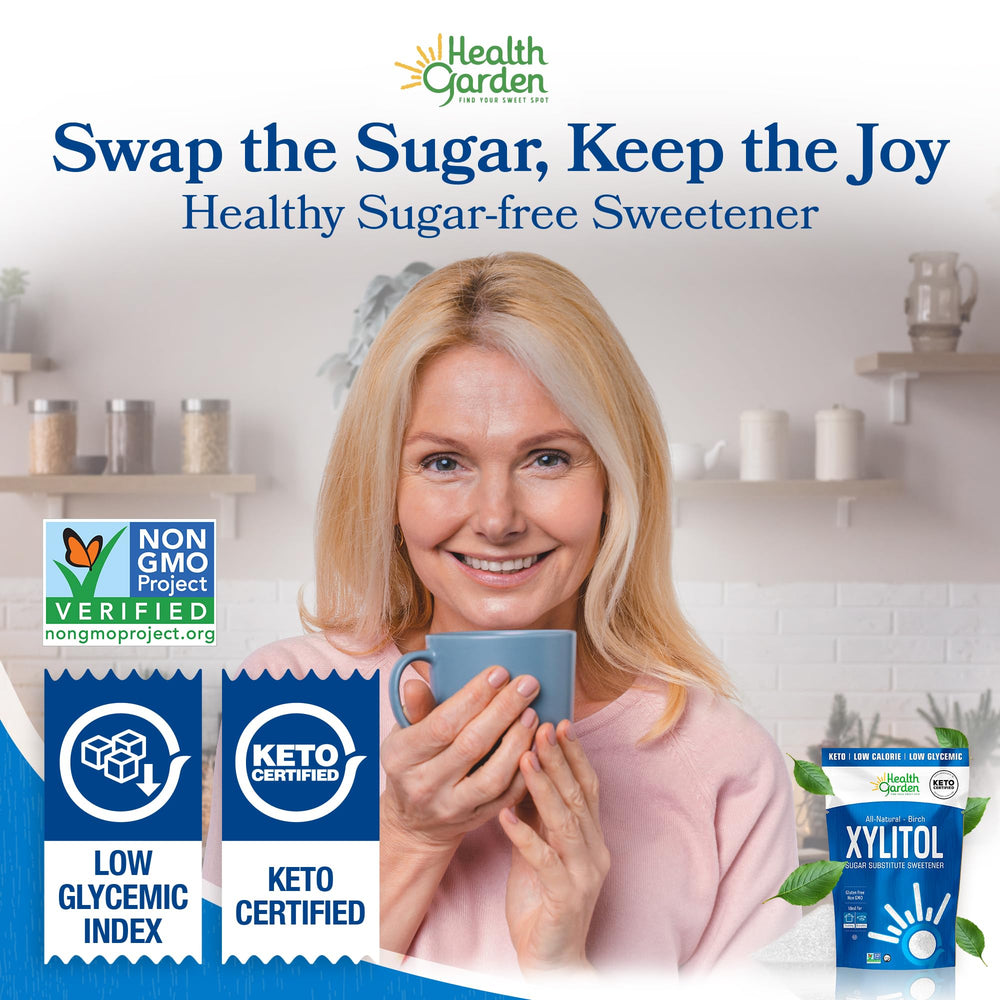 Health Garden Birch Xylitol dissolving in coffee cup for smooth sweetness.