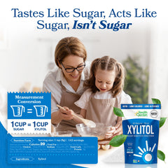 Health Garden Birch Xylitol scoop beside bag for easy baking measurements.