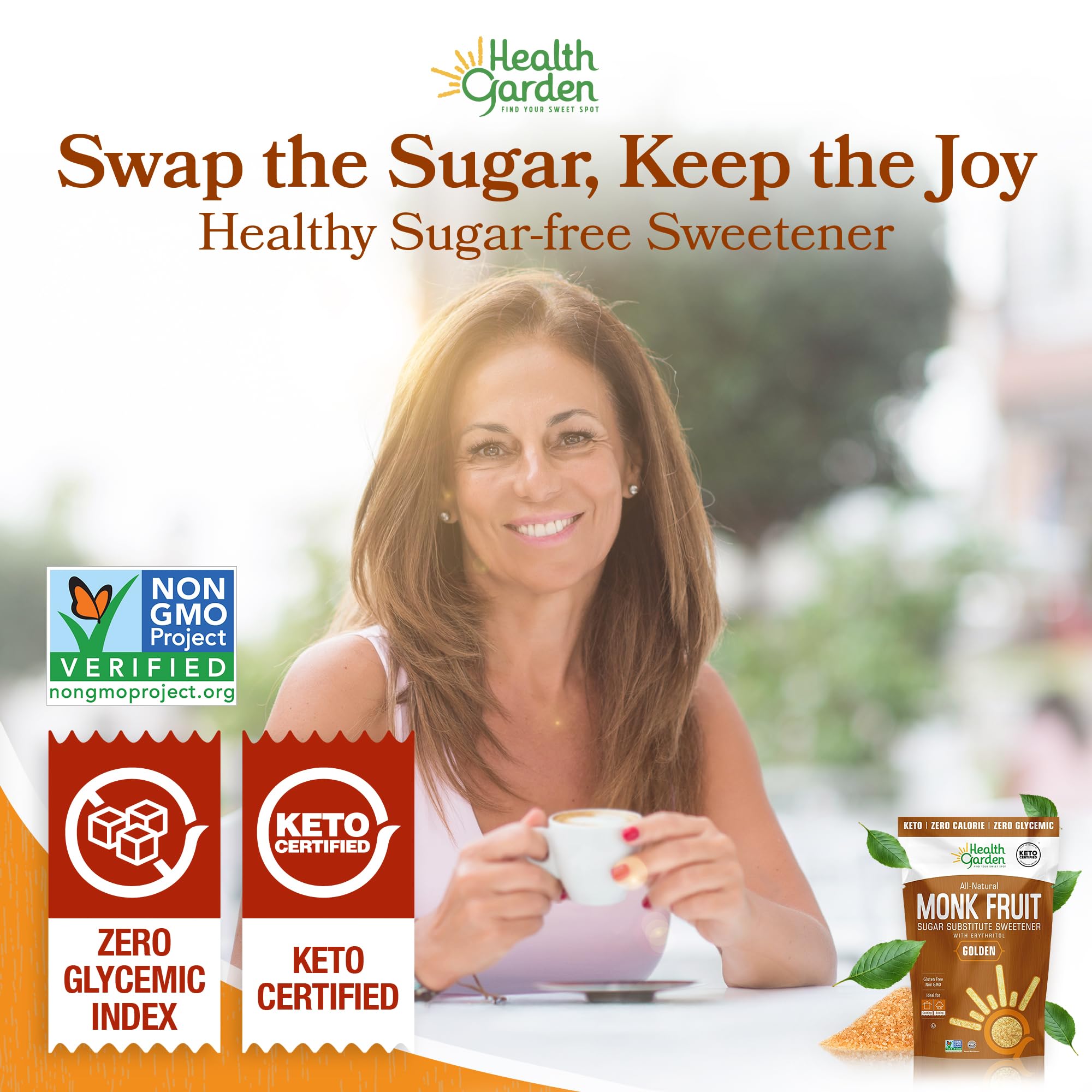 Health Garden Monk Fruit Sweetener Golden brown sugar substitute perfect for cookies and cakes.