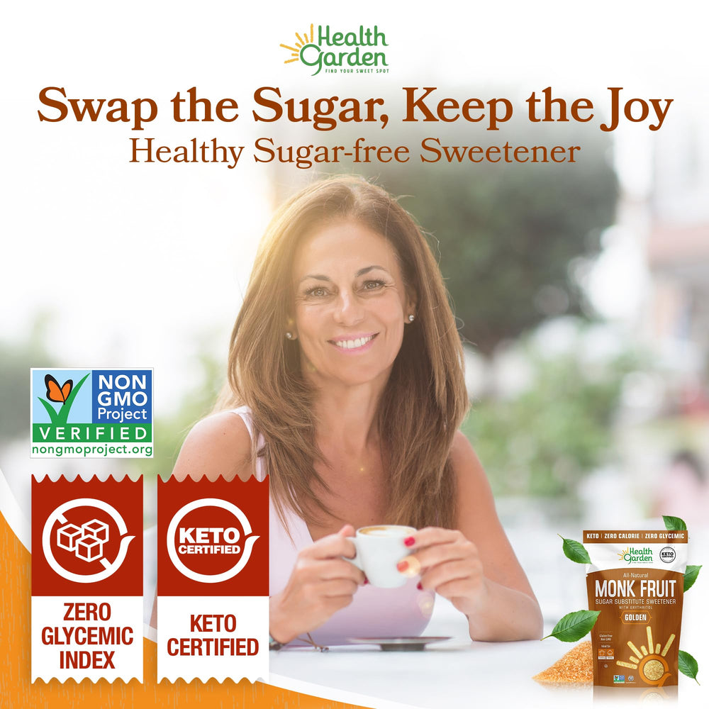 Health Garden Monk Fruit Sweetener Golden brown sugar substitute perfect for cookies and cakes.