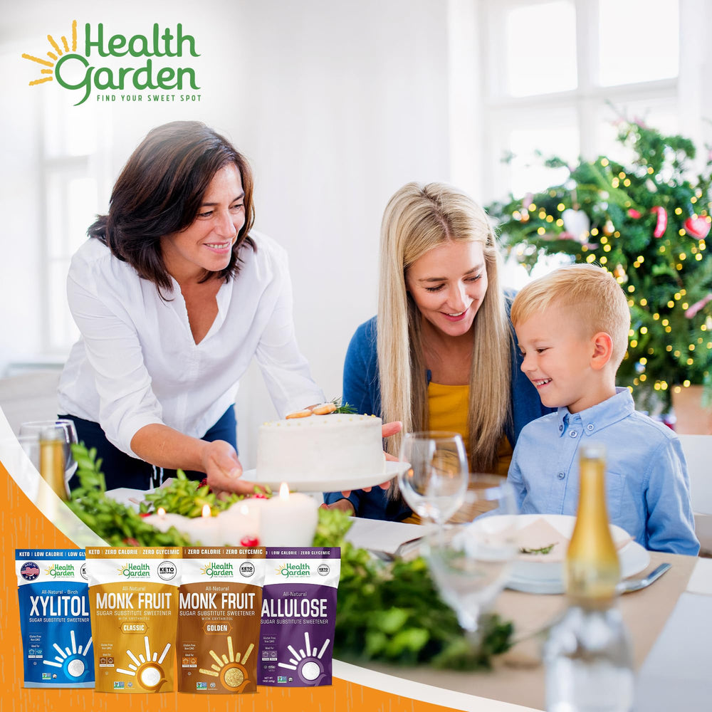Health Garden Monk Fruit Sweetener Golden non-GMO and kosher friendly for clean-label meals.