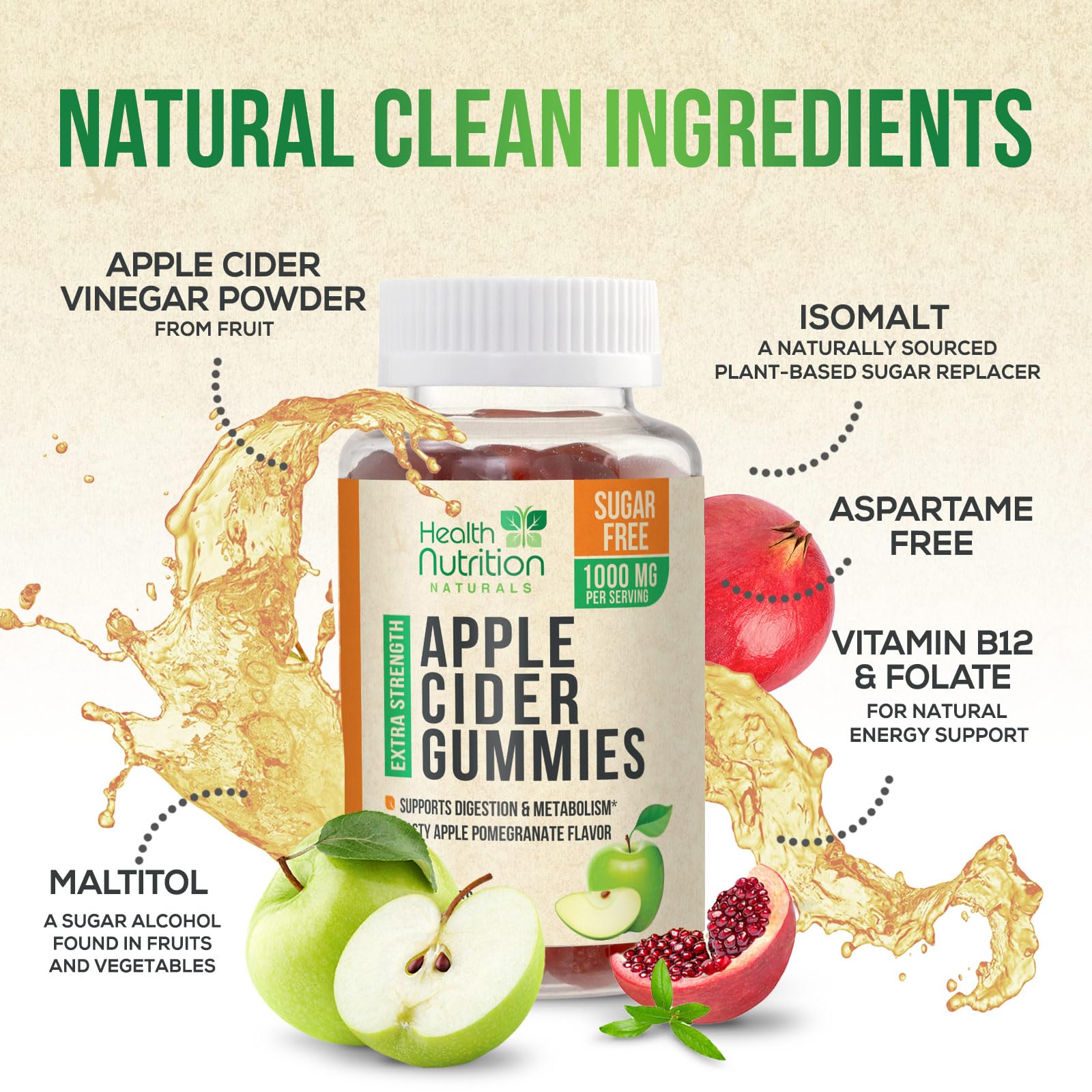 Health Nutrition Naturals ACV gummies bottle being poured for keto friendly routine