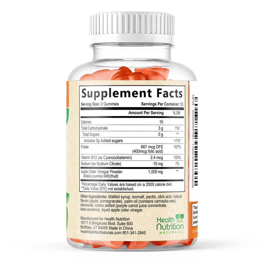 Health Nutrition Naturals ACV Gummies bottle showing 60 gummies for monthly use