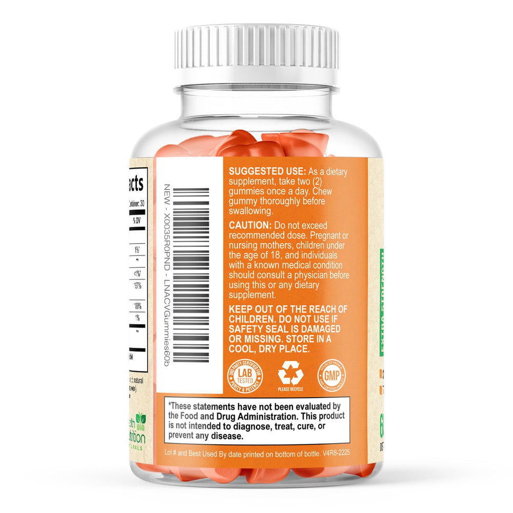 Health Nutrition Naturals ACV Gummies third party tested seal on label