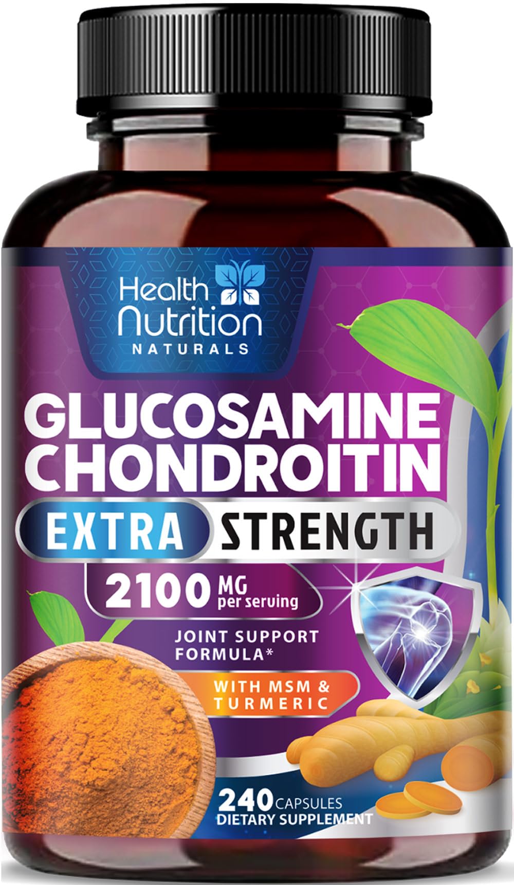 Health Nutrition Naturals Glucosamine Chondroitin MSM Complex bottle front supports joint wellness.
