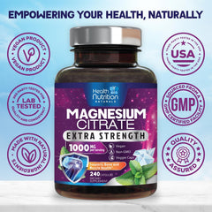 Health Nutrition Naturals magnesium citrate dissolves easily in water for quick intake.
