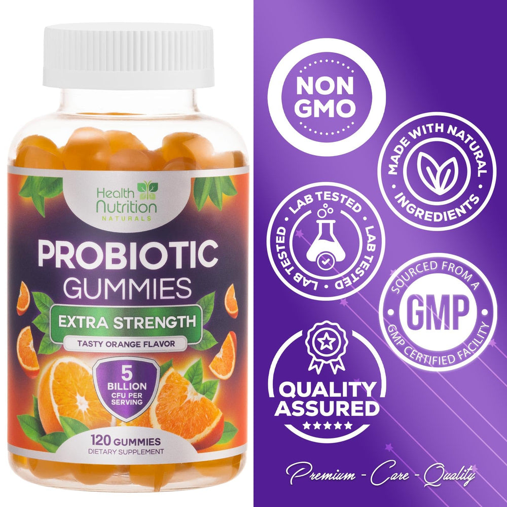 Health Nutrition Naturals Probiotic Gummies in a bowl ready for daily use.