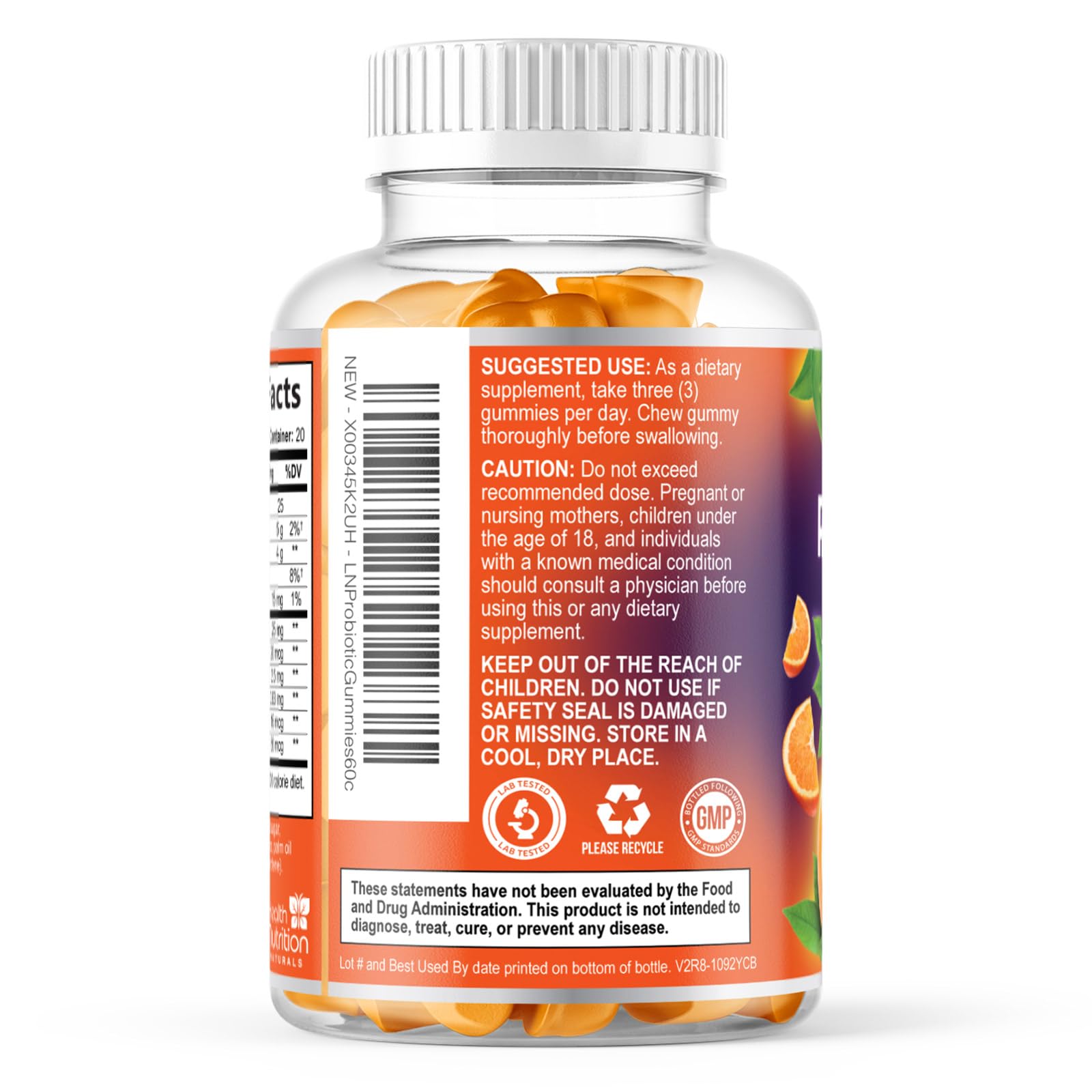 Health Nutrition Naturals probiotic gummies packaging art depicts daily wellness ritual.