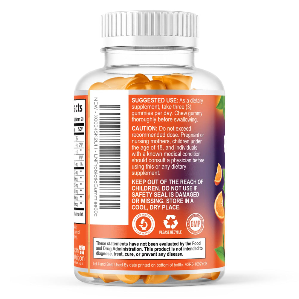 Health Nutrition Naturals probiotic gummies packaging art depicts daily wellness ritual.