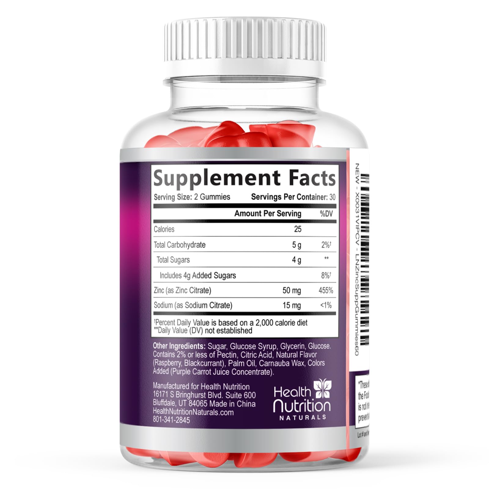 Health Nutrition Naturals Zinc Gummies daily immunity snack at desk