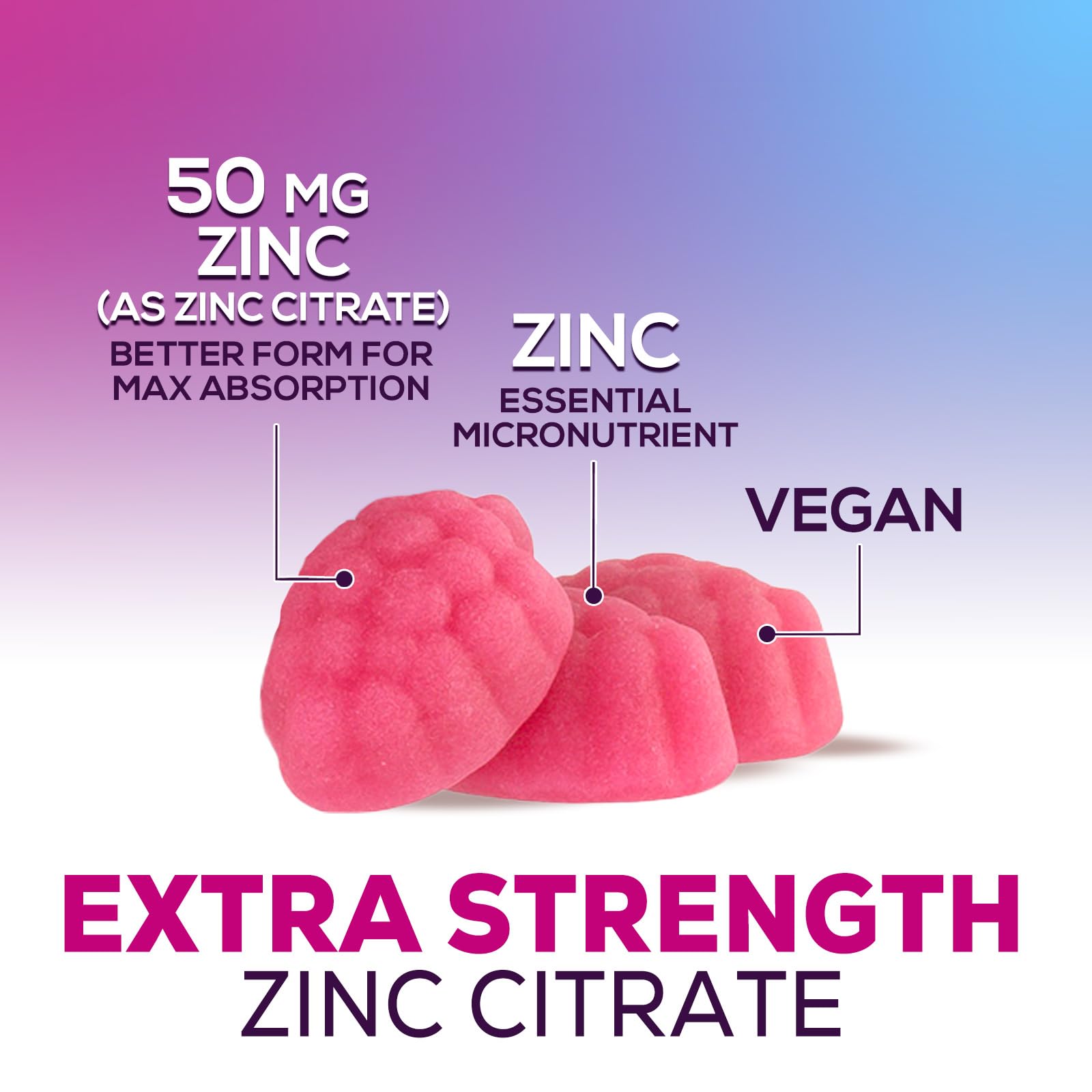 Health Nutrition Naturals Zinc Gummies gluten-free non-GMO label on pack