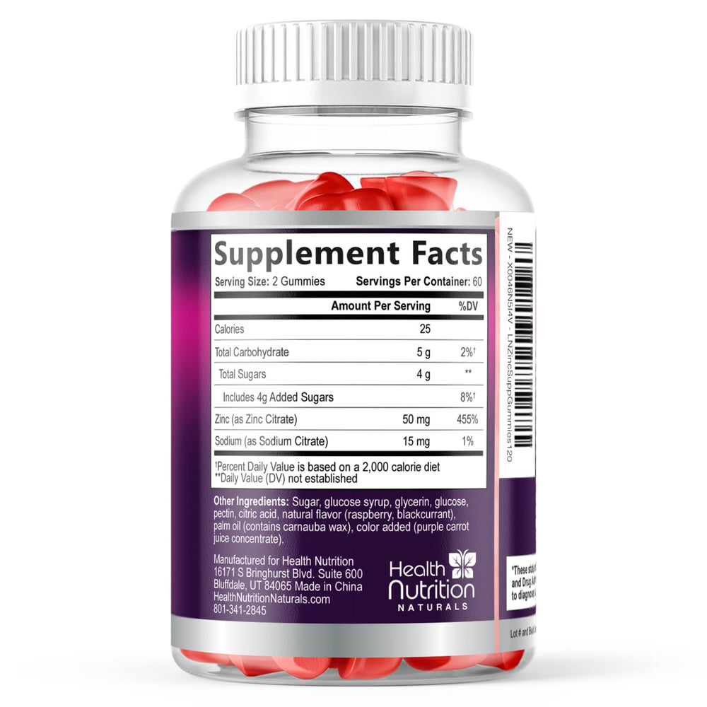 Health Nutrition Naturals non-GMO gluten free zinc gummies packaging signals allergy friendly choice