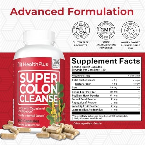 Health Plus Super Colon Cleanse bottle back with supplement facts for informed use.