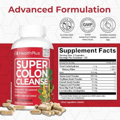 Health Plus Super Colon Cleanse bottle back with supplement facts for informed use.