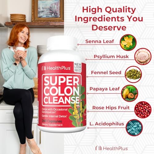 Health Plus Super Colon Cleanse gluten-free label closeup for dietary compatibility.