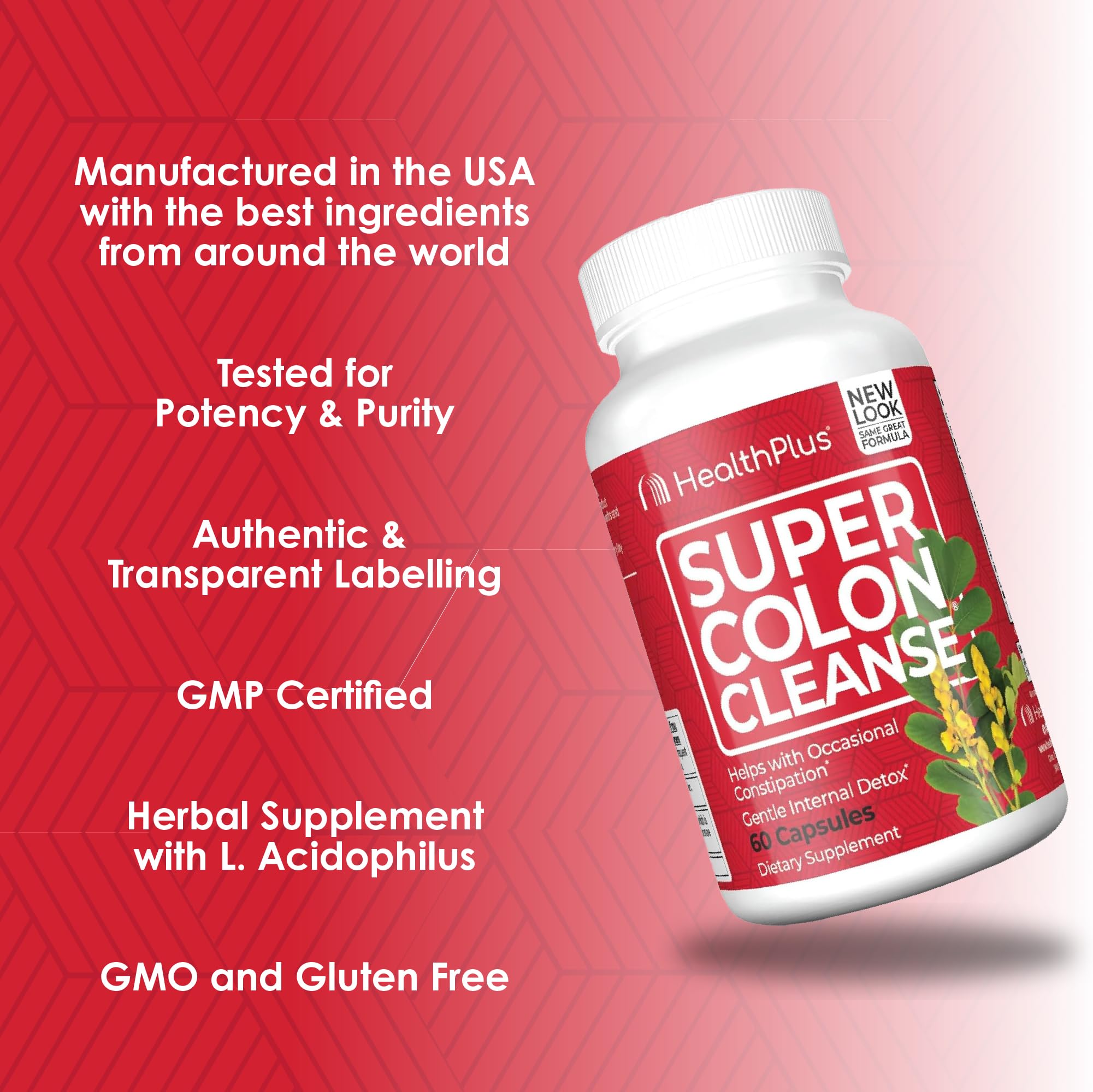 Health Plus Super Colon Cleanse packaging design highlighting 240 capsules.