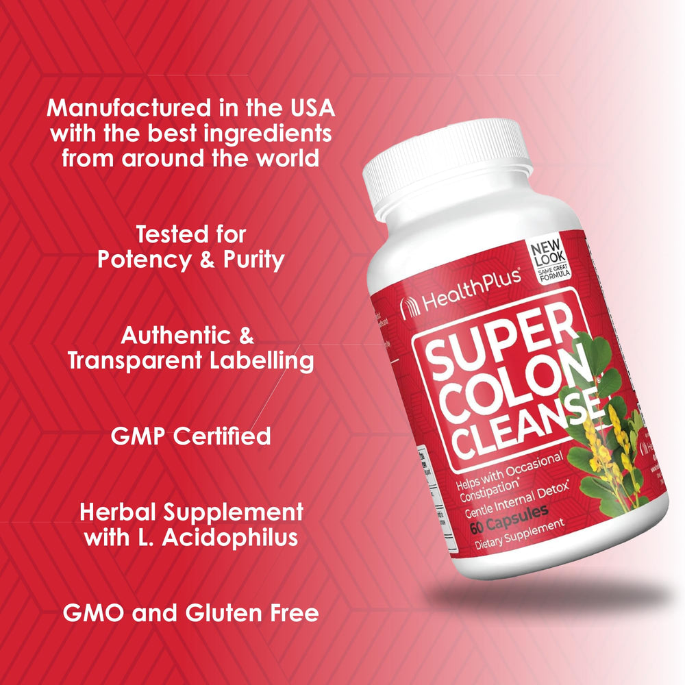 Health Plus Super Colon Cleanse packaging design highlighting 240 capsules.