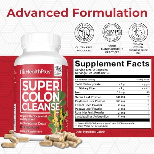 Health Plus Super Colon Cleanse psyllium husk powder showcases fiber support for bowel balance.