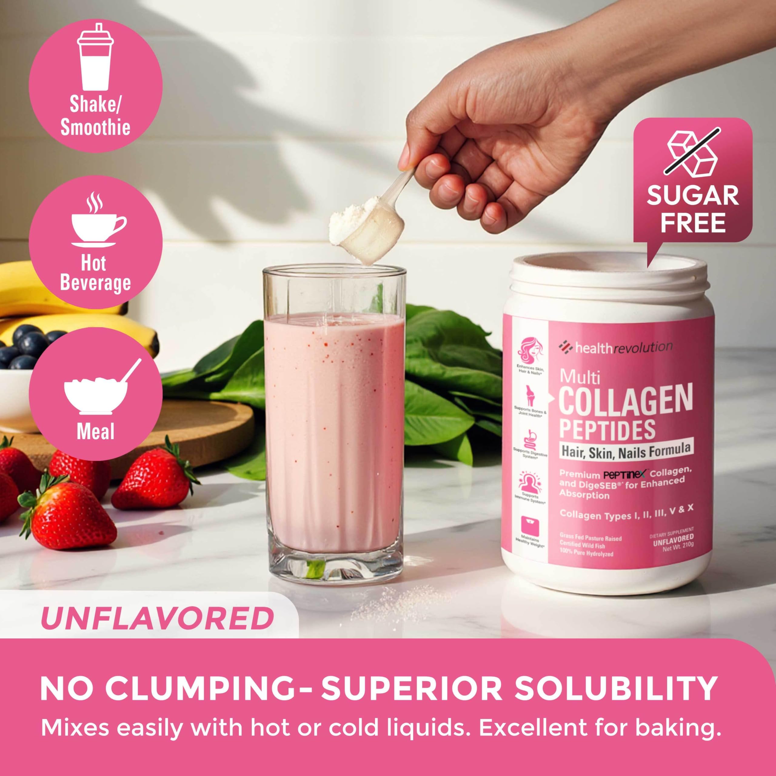 Health Revolution smoothie with collagen powder for daily beauty routine