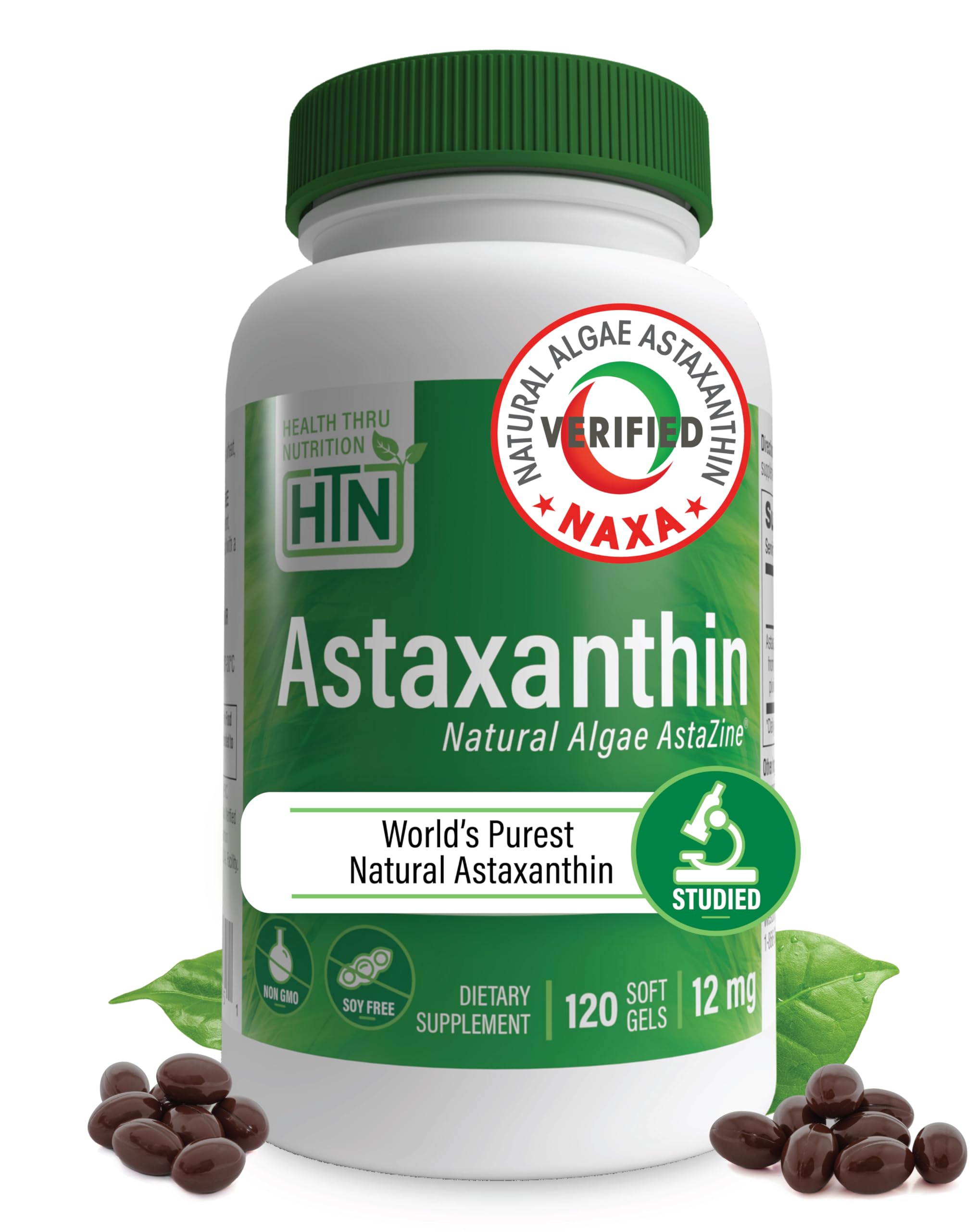 Health Thru Nutrition Astaxanthin 12mg bottle for daily antioxidant support.