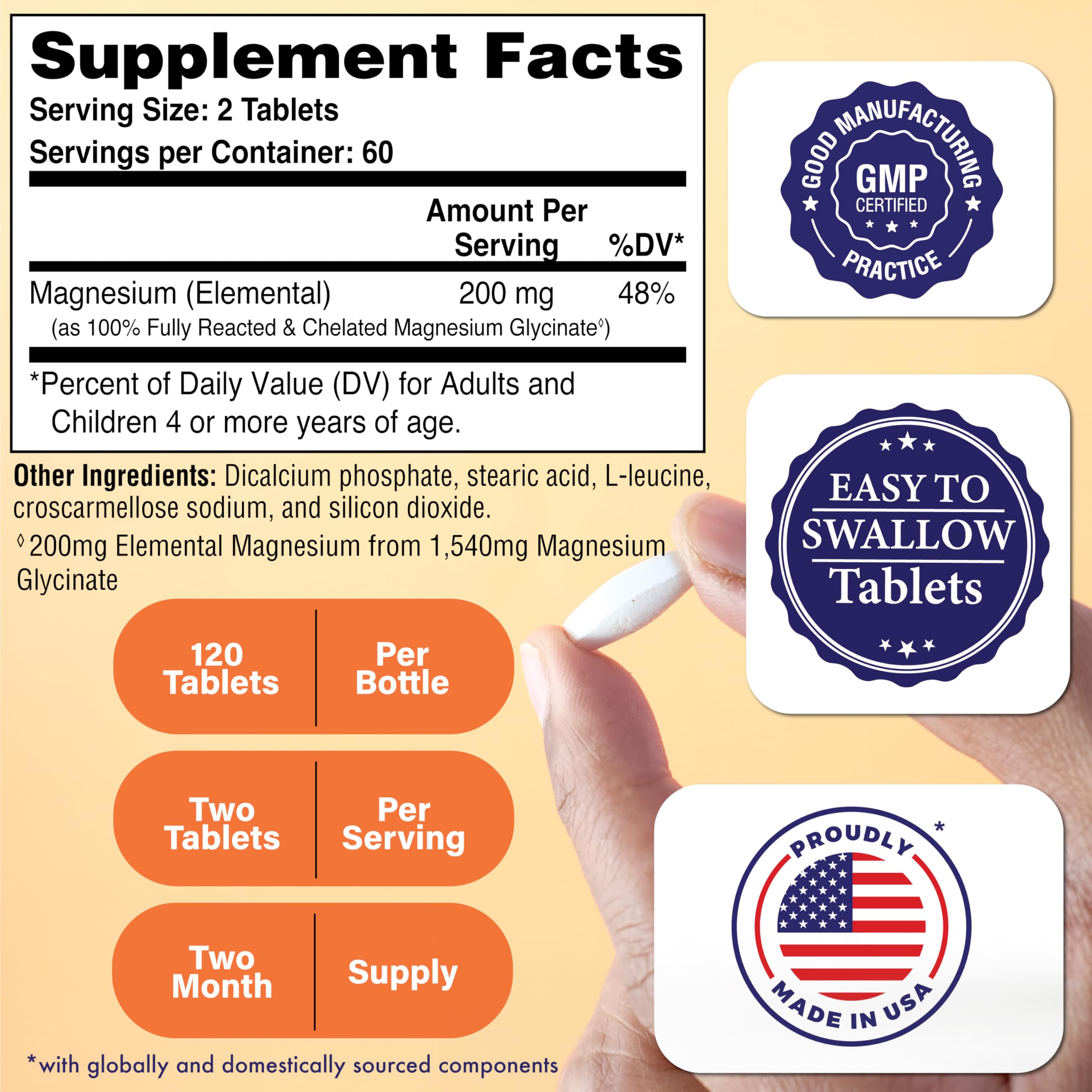 Health Thru Nutrition Magnesium Glycinate bottle close-up highlighting fully reacted chelate for high bioavailability.