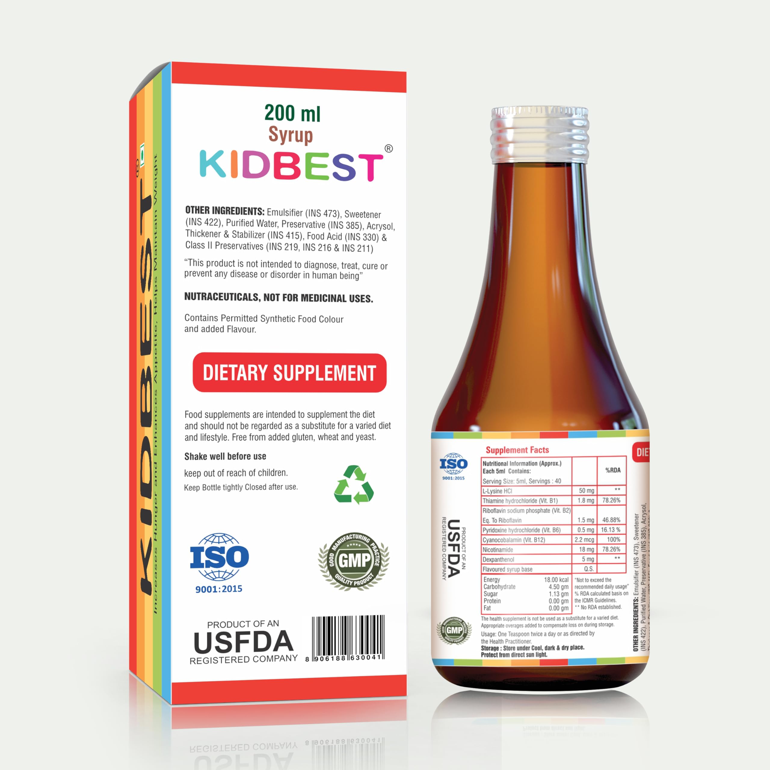 HealthBest Kidbest mealtime scene with smiling child and syrup bottle