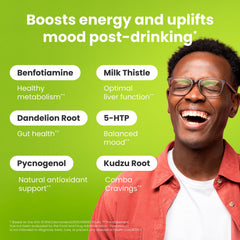 Healthbiotics NoMoreDrinks pills closeup shows two-pill serving for cravings control.