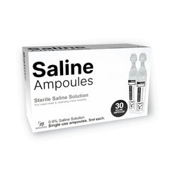Healthcare Zoo saline ampoules pack with 30 sterile 5ml vials.