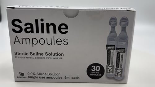 Healthcare Zoo sterile saline 5ml ampoule close-up, no preservatives.