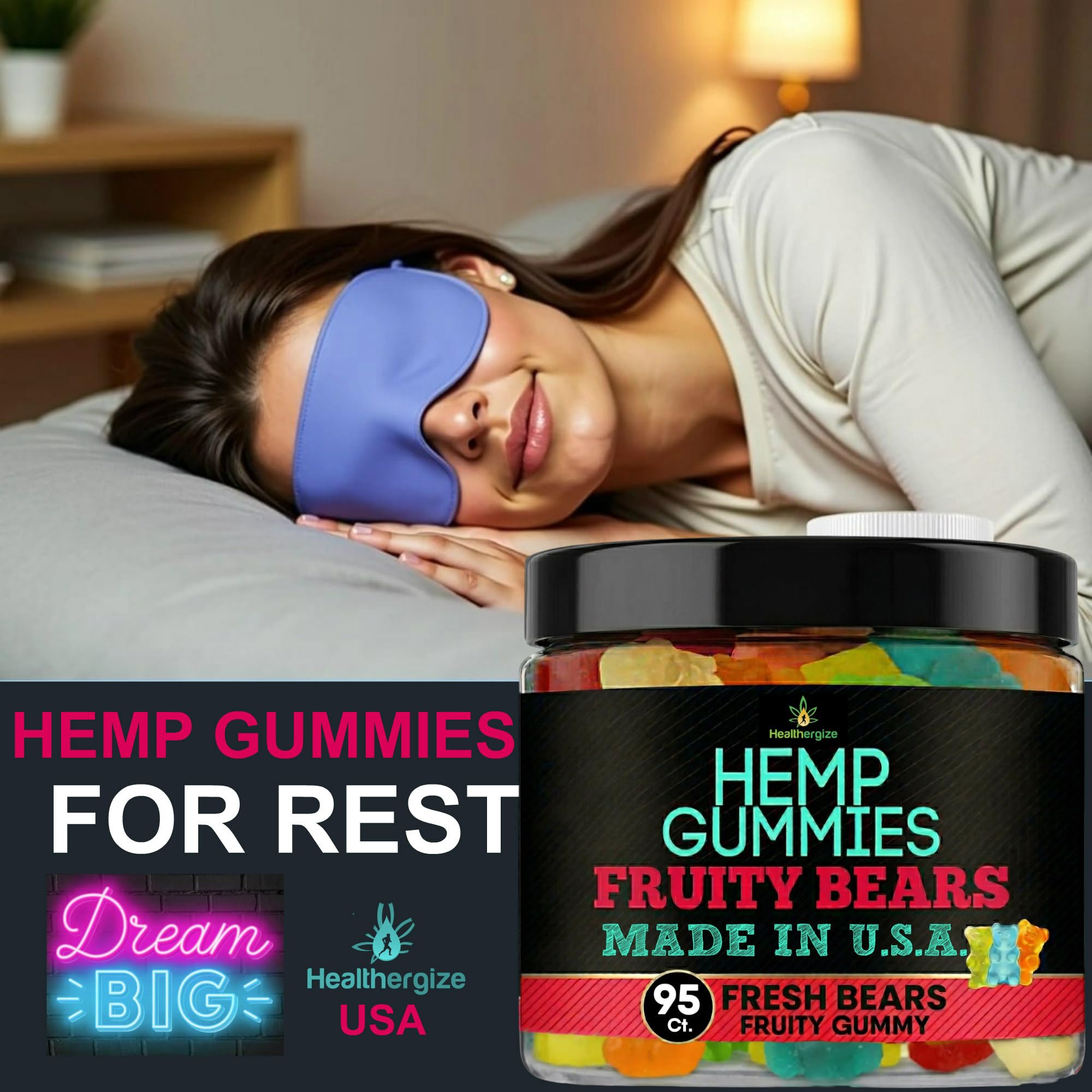 Healthergize hemp gummies closeup showing fruity flavors and chewy texture