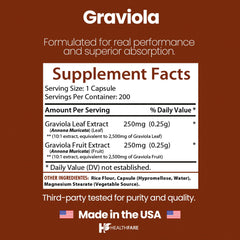Healthfare Graviola capsules on a clean surface ideal for daily supplementation.
