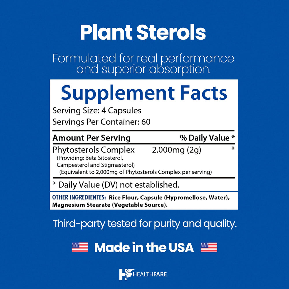 Close-up of Healthfare pine-derived sterols highlighting natural source.
