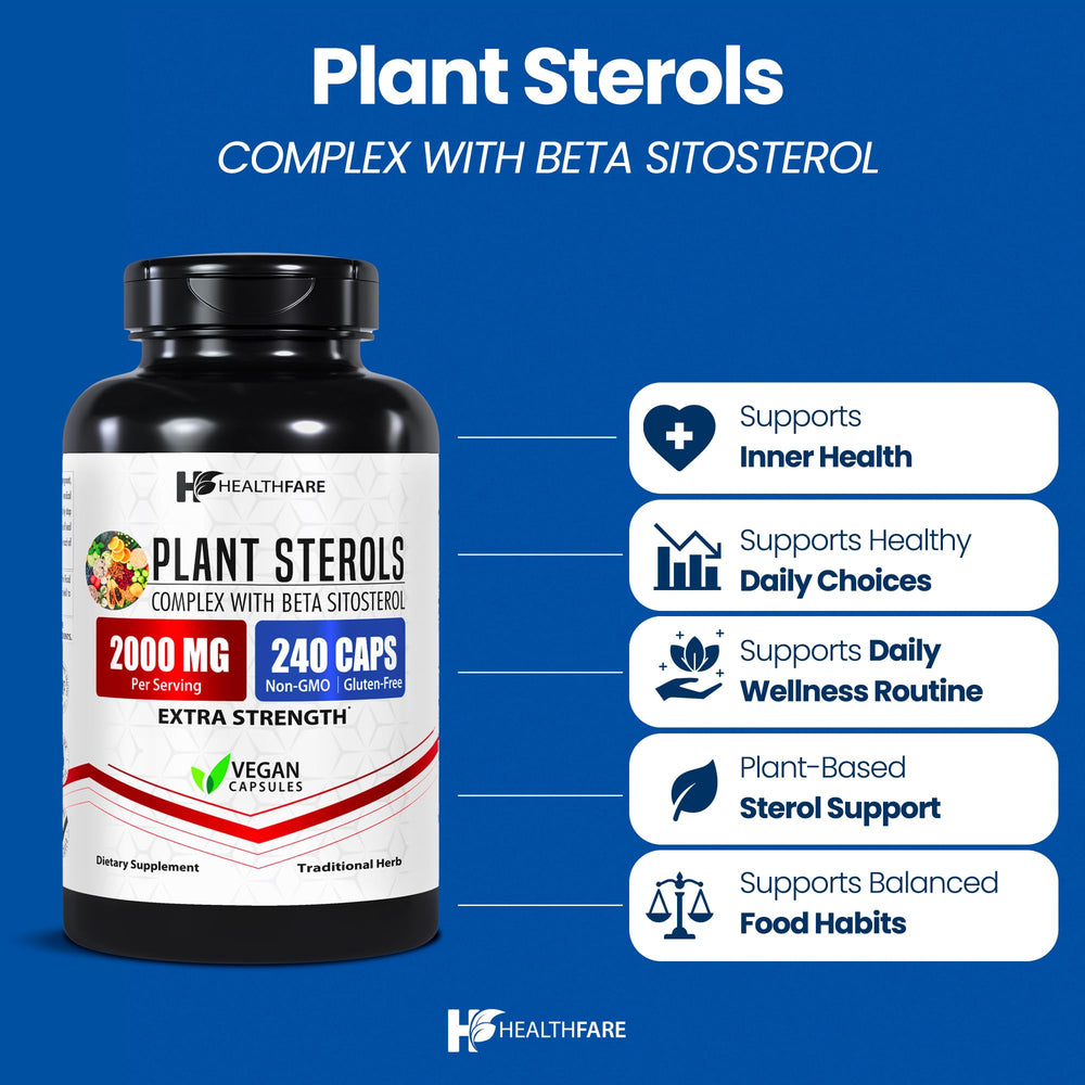 Healthfare packaging featuring 240 vegan capsules for daily use.