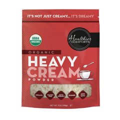 Healthier Comforts heavy cream powder packaging with organic certification and versatility