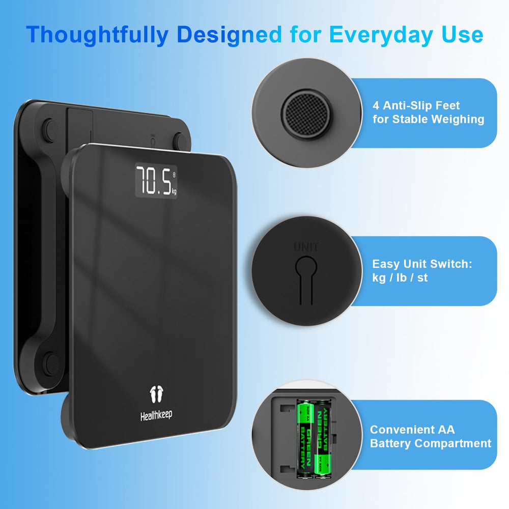 Healthkeep digital bathroom scale daily-use setup shows easy home routines.