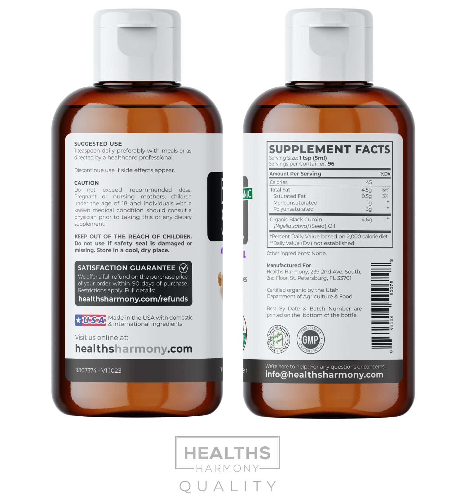 Healths Harmony 16 oz bottle communicates premium quality.