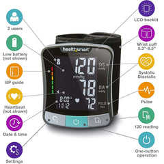 HealthSmart adjustable wrist cuff size shown for comfortable measurements.