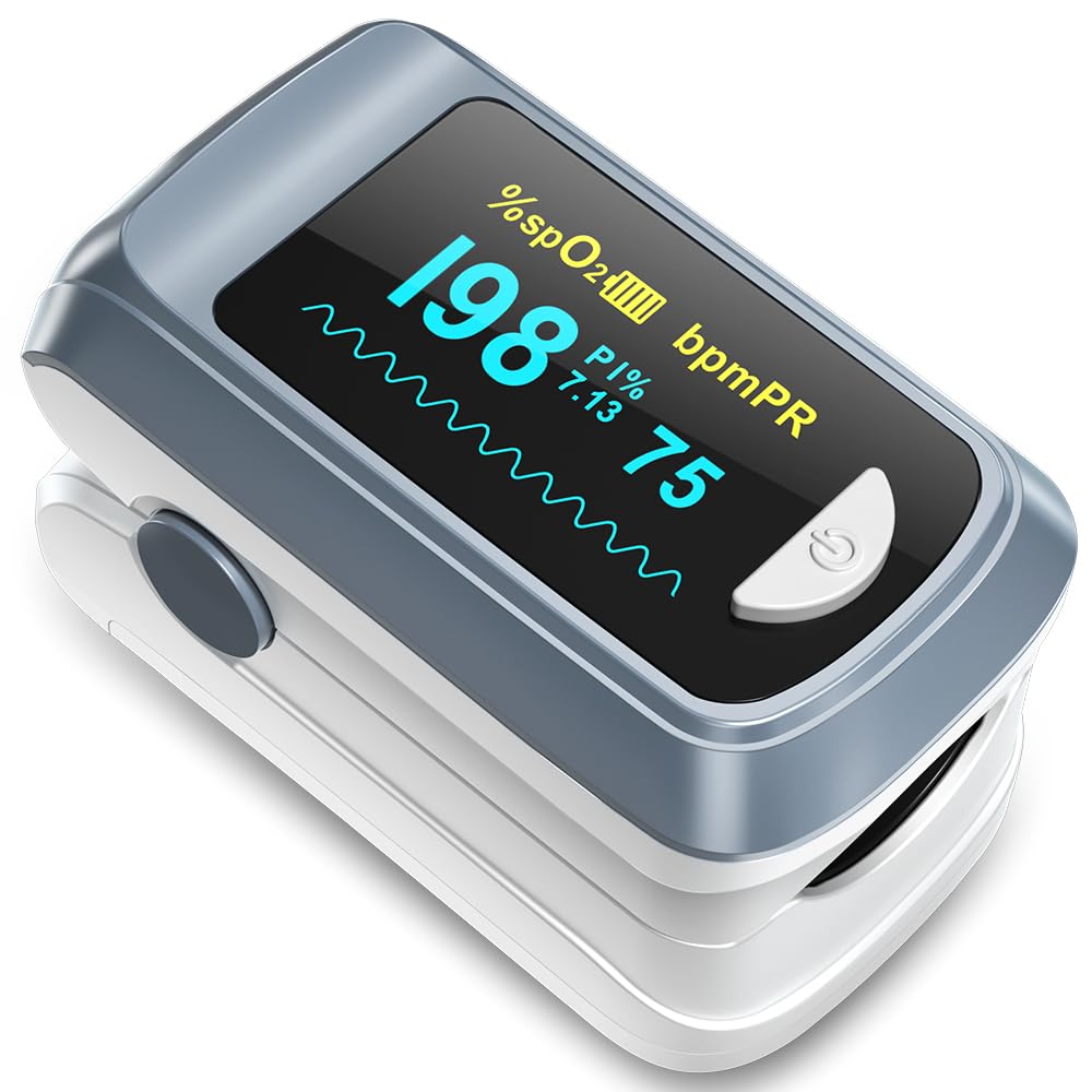 HealthTree fingertip pulse oximeter displays SpO2 and heart rate clearly for easy reading.