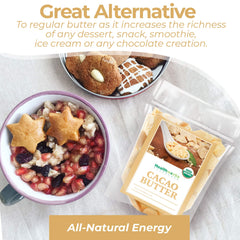 Healthworks Cacao Butter Peruvian origin image emphasizes sustainable sourcing.