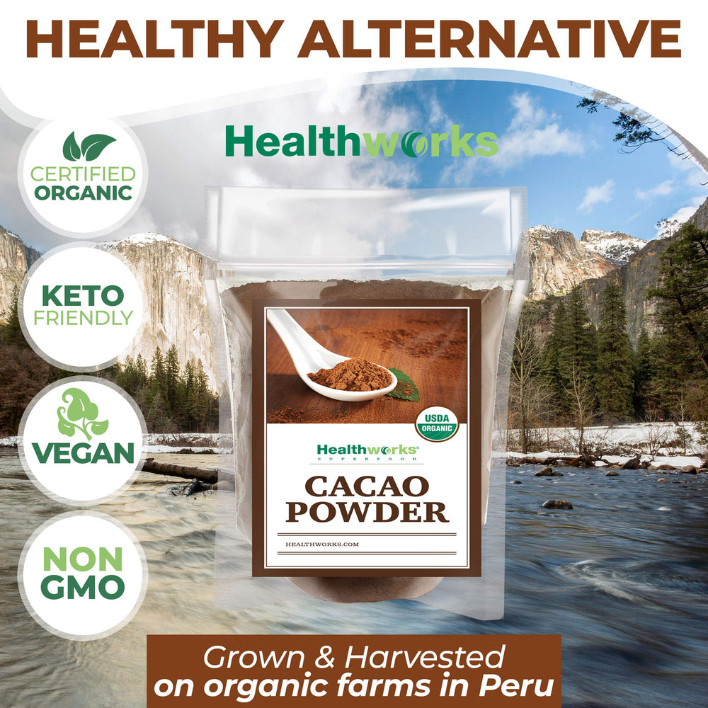 Healthworks Cacao Powder in a mixing bowl with oats for breakfast.