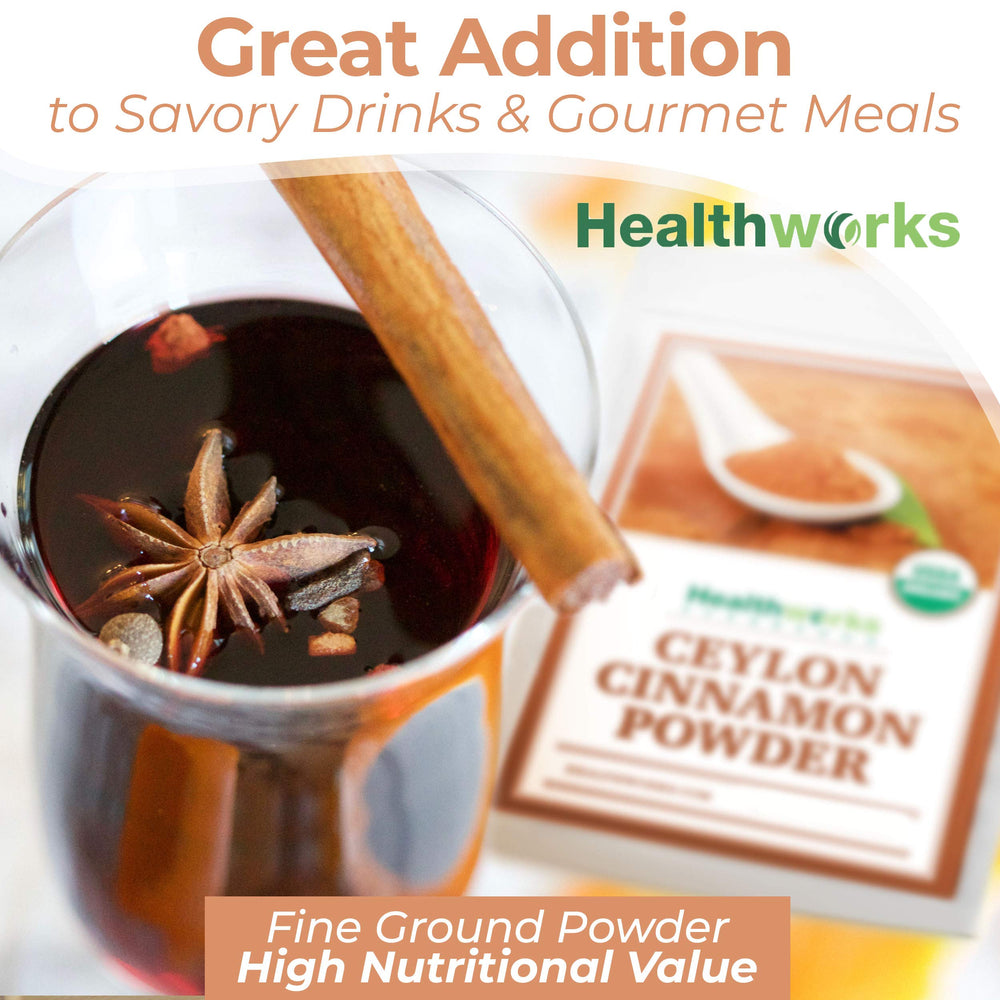 Healthworks Ceylon Cinnamon Powder on oatmeal for warmth and color.