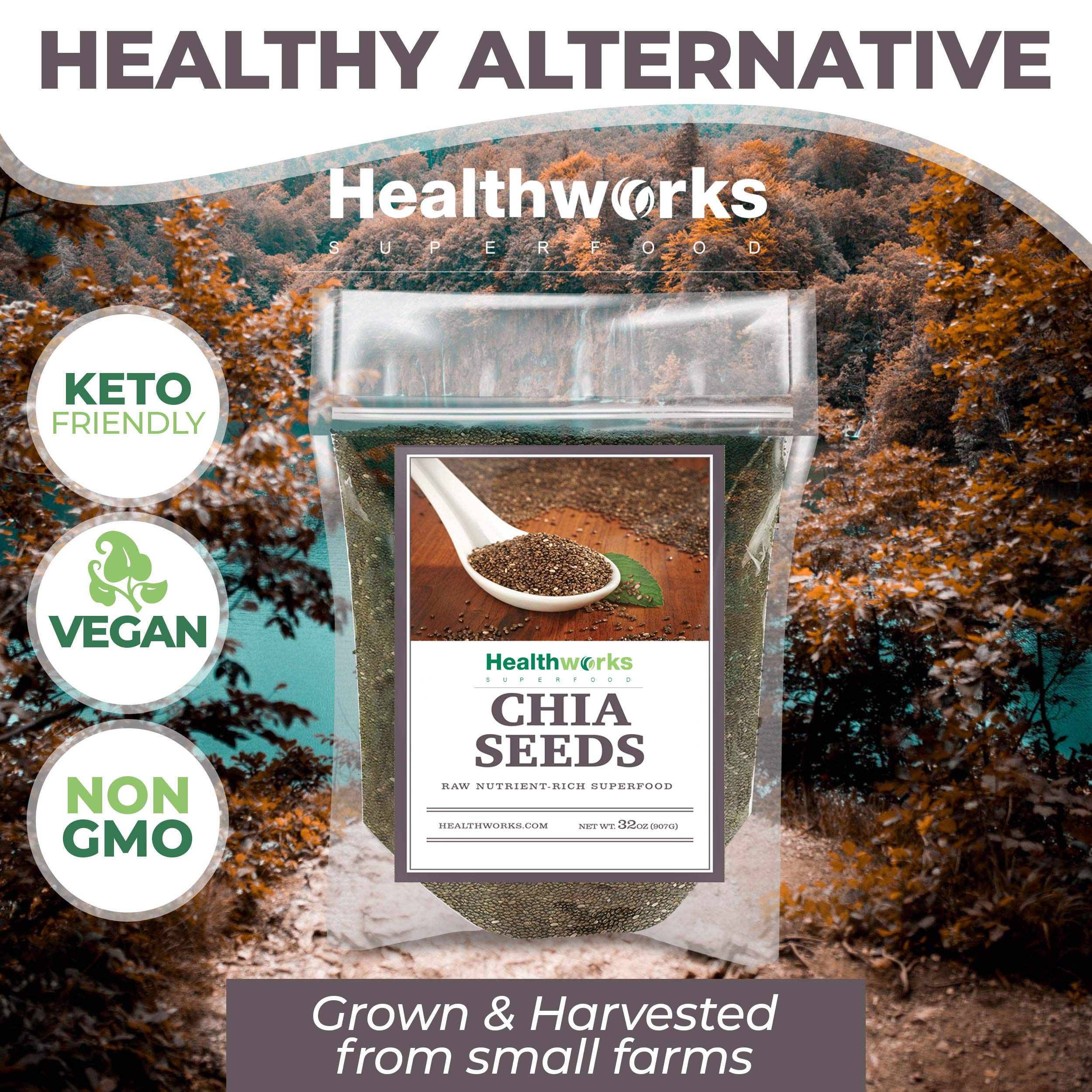 Healthworks chia seeds used in baking for thickening and binding.